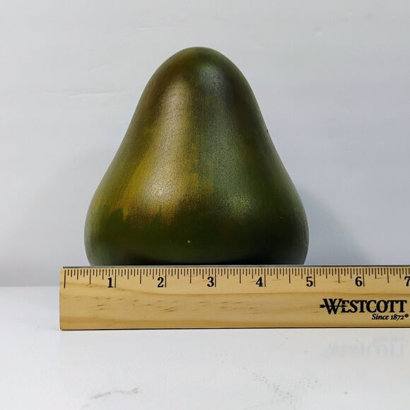 Vtg Hand carved & Painted Pear Wooden Green Fruit & Geometric Base Coaster Set - Picture 7 of 12